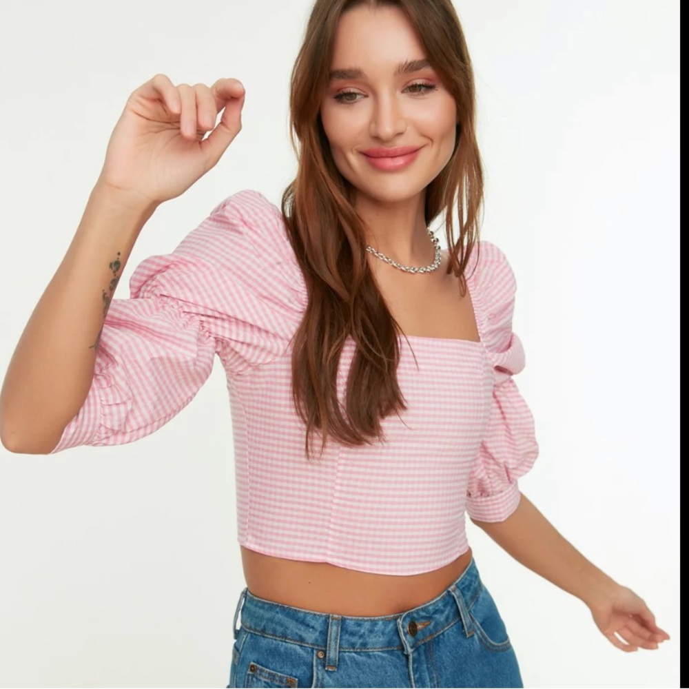 BB Dakota Pink & White Gingham Crop Top - Picture 7 of 8